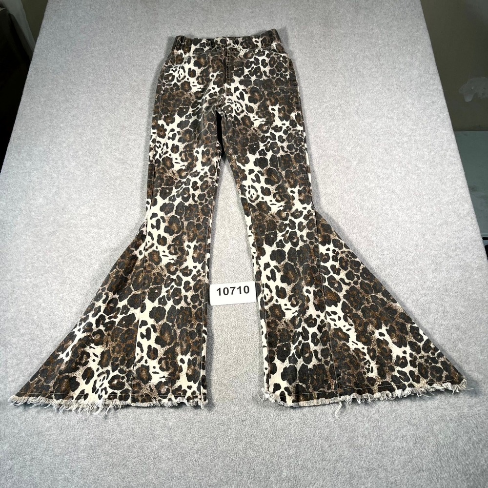 Lucky & Blessed Brown and Cream Leopard Print Flare Pants